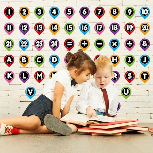 FLYAB Alphabet & Number Wall Stickers - Colored Removable Eduacational Letters Decals for Kids Bedroom Preschool Line Up Spots for Classroom Floor Reading Corner Decorations in Saudi Arabia