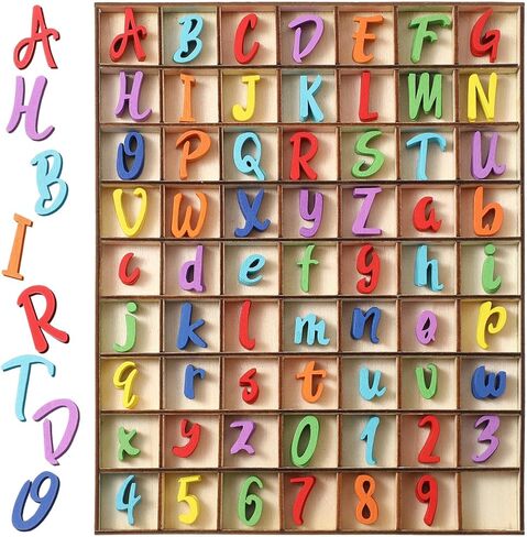 Blulu 248 PCS 1 بوصة أحرف الأبجدية الخشب أرقام فارغة أرقام أحرف خشبية غير مكتملة للحرف اليدوية مع صينية تخزين ريفية لتعليم التعلم الإملائي العودة إلى هدايا المدرسة (لون مختلط) in Kuwait