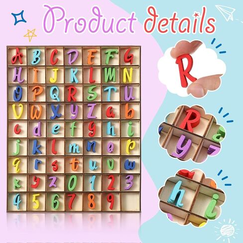 Blulu 248 PCS 1 بوصة أحرف الأبجدية الخشب أرقام فارغة أرقام أحرف خشبية غير مكتملة للحرف اليدوية مع صينية تخزين ريفية لتعليم التعلم الإملائي العودة إلى هدايا المدرسة (لون مختلط) in Kuwait