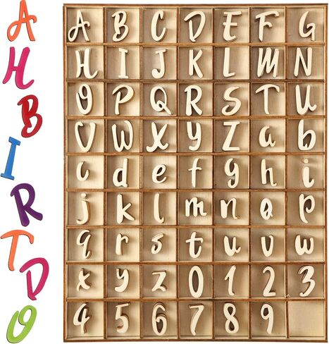 Blulu 248 PCS 1 بوصة أحرف الأبجدية الخشب أرقام فارغة أرقام أحرف خشبية غير مكتملة للحرف اليدوية مع صينية تخزين ريفية لتعليم التعلم الإملائي العودة إلى هدايا المدرسة (لون مختلط) in Saudi Arabia
