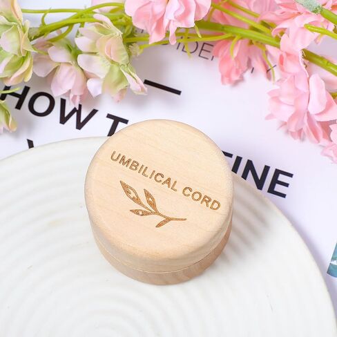 Umbilical Cord Memorial Box Engraved Wooden Round Newborn Wood Case Baby Keepsake Tooth Box Fetal Hair Memorial Storage Container Carved Baby Fetal Hair Case for Babys Shower Pregnancy Christen Gift in Saudi Arabia