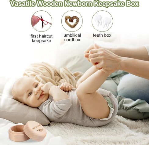 Umbilical Cord Memorial Box Engraved Wooden Round Newborn Wood Case Baby Keepsake Tooth Box Fetal Hair Memorial Storage Container Carved Baby Fetal Hair Case for Babys Shower Pregnancy Christen Gift in Saudi Arabia