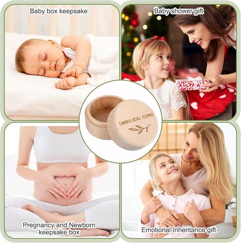 Umbilical Cord Memorial Box Engraved Wooden Round Newborn Wood Case Baby Keepsake Tooth Box Fetal Hair Memorial Storage Container Carved Baby Fetal Hair Case for Babys Shower Pregnancy Christen Gift in Saudi Arabia
