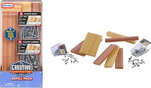 Little Tikes Creative Construction Wood ، مسامير ، ومسامير باقة مع 9 عناصر إعادة الملء ، مجموعة البناء Play Play ، للفتيان والبنات الذين تتراوح أعمارهم بين 3 سنوات in Saudi Arabia