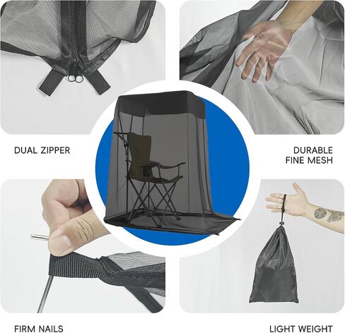 360° Portable Mosquito Net for Canopy Chair, Front Opening Outdoor Personal Mosquito Net for Bug Beater Chair, Black Mesh Screen with Dual Zipper – Bug Barrier for Camping Hiking Hunting Fishing in Saudi Arabia