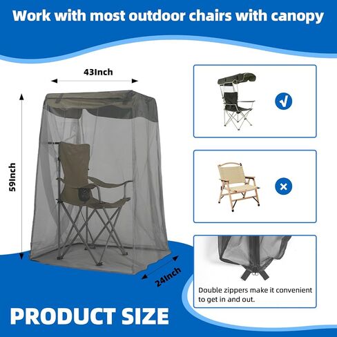 360° Portable Mosquito Net for Canopy Chair, Front Opening Outdoor Personal Mosquito Net for Bug Beater Chair, Black Mesh Screen with Dual Zipper – Bug Barrier for Camping Hiking Hunting Fishing in Saudi Arabia