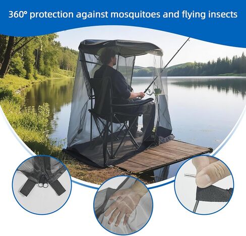 360° Portable Mosquito Net for Canopy Chair, Front Opening Outdoor Personal Mosquito Net for Bug Beater Chair, Black Mesh Screen with Dual Zipper – Bug Barrier for Camping Hiking Hunting Fishing in Saudi Arabia