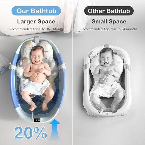 Collapsible Baby Bathtub - Large Baby Bath Tub with Thermometer & Cushion | Travel Portable Newborn Infant Bathtub | Foldable Toddler Bathtub for Baby 0 to 36 Months (Grey) in Saudi Arabia