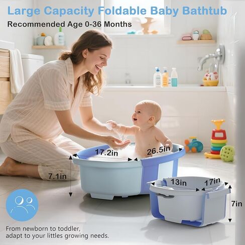 Collapsible Baby Bathtub - Large Baby Bath Tub with Thermometer & Cushion | Travel Portable Newborn Infant Bathtub | Foldable Toddler Bathtub for Baby 0 to 36 Months (Grey) in Saudi Arabia