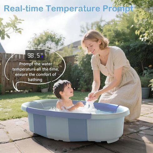 Collapsible Baby Bathtub - Large Baby Bath Tub with Thermometer & Cushion | Travel Portable Newborn Infant Bathtub | Foldable Toddler Bathtub for Baby 0 to 36 Months (Grey) in Saudi Arabia