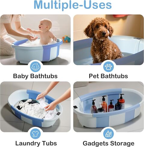 Collapsible Baby Bathtub - Large Baby Bath Tub with Thermometer & Cushion | Travel Portable Newborn Infant Bathtub | Foldable Toddler Bathtub for Baby 0 to 36 Months (Grey) in Saudi Arabia