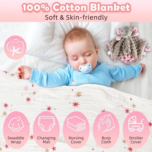 Newborn Baby Girl Gift, 9 Pcs Baby Gifts for Girls Newborn Essentials, New Baby Girl Gift Basket Baby Shower Gender Reveal Gifts, New Mom Gift Swaddle Blanket Bunny Rattle Gift Set in Kuwait