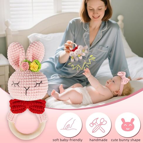 Newborn Baby Girl Gift, 9 Pcs Baby Gifts for Girls Newborn Essentials, New Baby Girl Gift Basket Baby Shower Gender Reveal Gifts, New Mom Gift Swaddle Blanket Bunny Rattle Gift Set in Kuwait