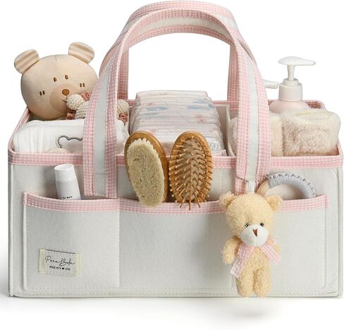 PeraBella XL Diaper Caddy Organizer With Handle, Baby Shower Gifts Basket Bag, Registry Search Must Haves Items, Newborn Girl Boy Nursery Storage Organizer, Baby Bag Essentials, Car Diaper Caddy Cart in Kuwait