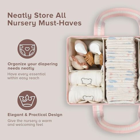 PeraBella XL Diaper Caddy Organizer With Handle, Baby Shower Gifts Basket Bag, Registry Search Must Haves Items, Newborn Girl Boy Nursery Storage Organizer, Baby Bag Essentials, Car Diaper Caddy Cart in Kuwait