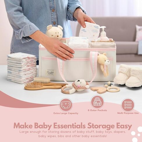 PeraBella XL Diaper Caddy Organizer With Handle, Baby Shower Gifts Basket Bag, Registry Search Must Haves Items, Newborn Girl Boy Nursery Storage Organizer, Baby Bag Essentials, Car Diaper Caddy Cart in Kuwait