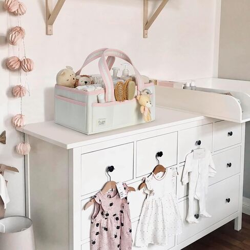 PeraBella XL Diaper Caddy Organizer With Handle, Baby Shower Gifts Basket Bag, Registry Search Must Haves Items, Newborn Girl Boy Nursery Storage Organizer, Baby Bag Essentials, Car Diaper Caddy Cart in Kuwait