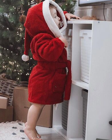 Kuriozud Baby Girls Robe Toddler Christmas Long Sleeve Furry Contrast Color Hooded Velvet Bathrobe in Saudi Arabia