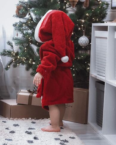 Kuriozud Baby Girls Robe Toddler Christmas Long Sleeve Furry Contrast Color Hooded Velvet Bathrobe in Saudi Arabia