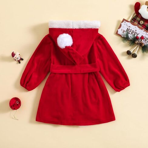 Kuriozud Baby Girls Robe Toddler Christmas Long Sleeve Furry Contrast Color Hooded Velvet Bathrobe in Saudi Arabia