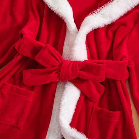 Kuriozud Baby Girls Robe Toddler Christmas Long Sleeve Furry Contrast Color Hooded Velvet Bathrobe in Saudi Arabia
