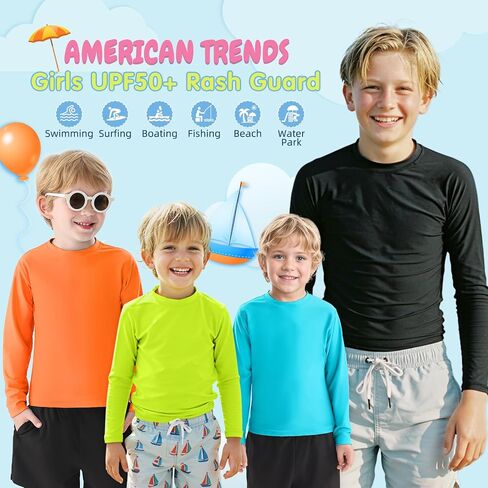 American Trends Girls Rash Guard: UPF+ 50 Long Sleeve UV Protection Shirts for Girls - Lightweight Quick Dry Sun Shirts 5-16T in Kuwait
