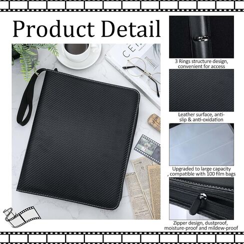 2 Pack Acid Free Film Protector Storage Box 3 Ring Film Negative Sleeves Binder Preservers Portfolio Folder for Artwork Leather Storage Zipper Binder Box for 120 and 135 35 mm Negative in Saudi Arabia