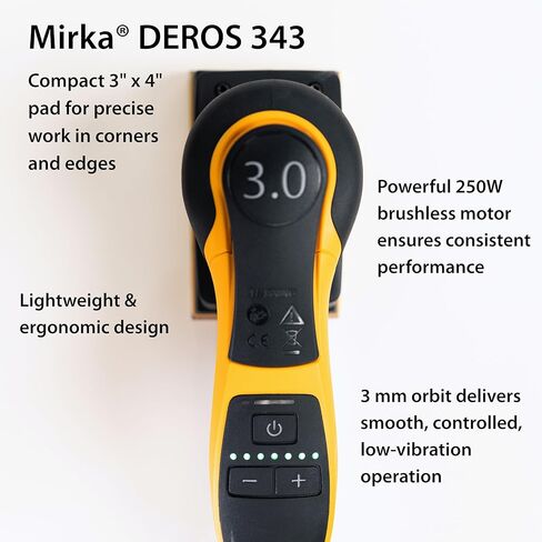 Mirka Deos 343x CV Slock Sander ، 3 مم مدار ، 3 "× 4" ، خفيفة الوزن ومريحة ، للنوافذ والأبواب والأثاث والاستخدام الخالي من الغبار in Saudi Arabia