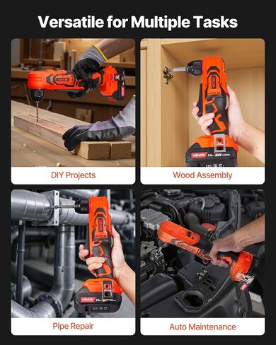VEVOR Right Angle Drill, 3/8 Inch Chuck, 90 Degree Cordless Right Angle Drill with Brushless Motor, Battery, Charger, and Belt Clip, Adjustable Speed, for Fastening and Loosening in Tight Spaces in Saudi Arabia