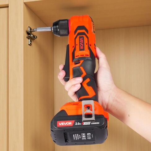 VEVOR Right Angle Drill, 3/8 Inch Chuck, 90 Degree Cordless Right Angle Drill with Brushless Motor, Battery, Charger, and Belt Clip, Adjustable Speed, for Fastening and Loosening in Tight Spaces in Saudi Arabia