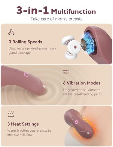 مدلك الرضاعة المتداول Momcozy مع الحرارة ، وتدليك 3 في 1 يشبه حقيقي لتخفيف القنوات المسدودة ، والاحترار in Saudi Arabia