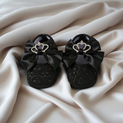 Newbron Baby Girls Mary Jane Shoes with Headband Soft Sole Anti-skidding Crown Bowknot Lace Princess Flats Infant Shower Wedding Dress Crib Shoes in Saudi Arabia