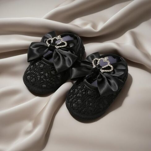 Newbron Baby Girls Mary Jane Shoes with Headband Soft Sole Anti-skidding Crown Bowknot Lace Princess Flats Infant Shower Wedding Dress Crib Shoes in Saudi Arabia