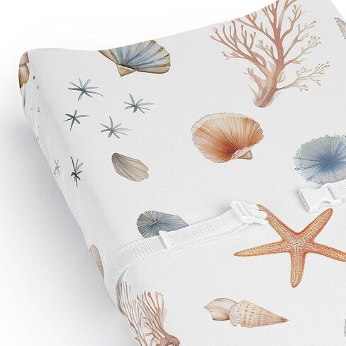 حلوة JoJo تصمم Ocean Seashells Boy أو Girl ، ورقة غطاء لوحة تغيير الأطفال المحايدة - الرضع ، المولود حديث الولادة ، حفاضات تغيير حصيرة - موضوع بحري ، شاطئ ، ألوان مائية ، نجم البحر ، الساحلية in Kuwait