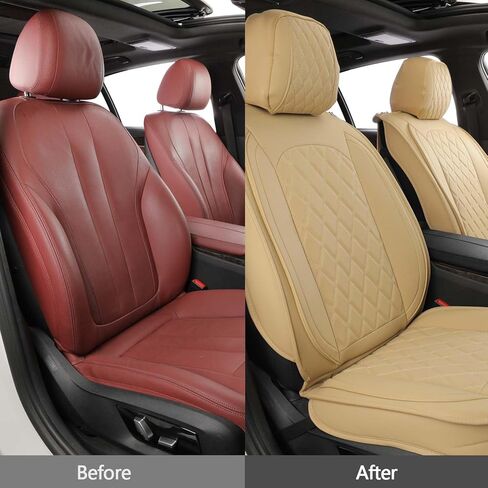 MIROZO Leather Car Seat Covers Full Set,Waterproof Automotive Seat Covers Universal Vehicle Seat Covers for Most Sedan SUV Pick-up Truck, Beige in Saudi Arabia