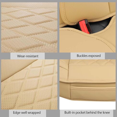 MIROZO Leather Car Seat Covers Full Set,Waterproof Automotive Seat Covers Universal Vehicle Seat Covers for Most Sedan SUV Pick-up Truck, Beige in Saudi Arabia