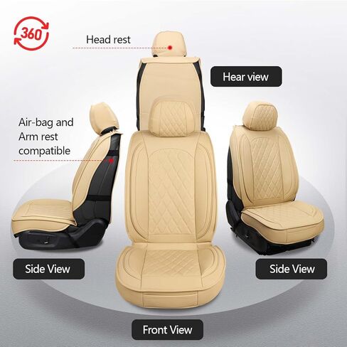 MIROZO Leather Car Seat Covers Full Set,Waterproof Automotive Seat Covers Universal Vehicle Seat Covers for Most Sedan SUV Pick-up Truck, Beige in Saudi Arabia