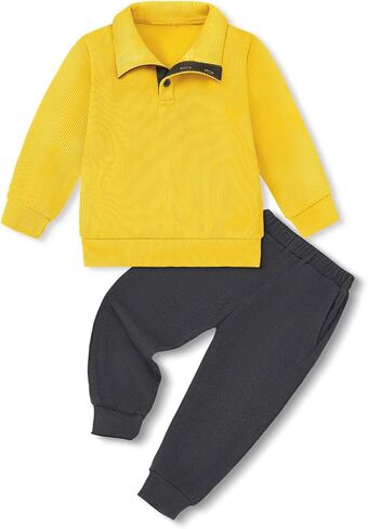 YUEMION Toddler Boy Clothes 2PCS Fall Winter Baby Boy Outfit Long Sleeve Solid Sweatshirt +Pants Sweatsuit Clothing Set 1-5T in Kuwait