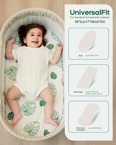 Muslin Crib Sheets for Boy and Girl - Viscose Derived from Bamboo Bedside Sleeper Bassinet Sheets Rectangle, Universal Fit for 33" x 17" Hourglass, Oval & Rectangle Baby Mattresses in Saudi Arabia