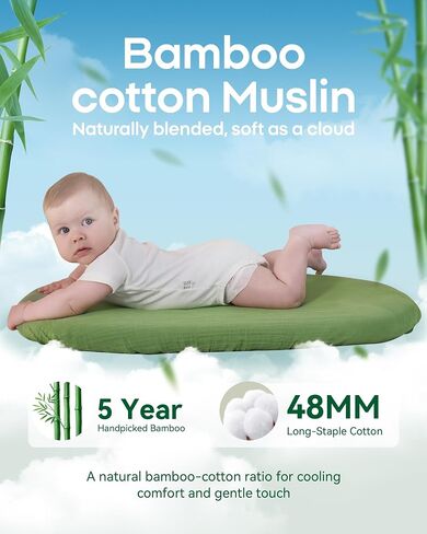 Muslin Crib Sheets for Boy and Girl - Viscose Derived from Bamboo Bedside Sleeper Bassinet Sheets Rectangle, Universal Fit for 33" x 17" Hourglass, Oval & Rectangle Baby Mattresses in Saudi Arabia
