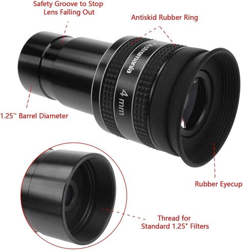 Astromania 1.25 "4 -Elements 5x Barlow Lens - حزمة مع - 1.25" 4 مم 58 درجة العدسة الكوكبية للتلسكوب in Saudi Arabia