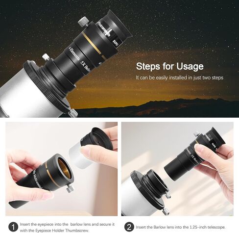 Astromania 1.25 "4 -Elements 5x Barlow Lens - حزمة مع - 1.25" 4 مم 58 درجة العدسة الكوكبية للتلسكوب in Saudi Arabia