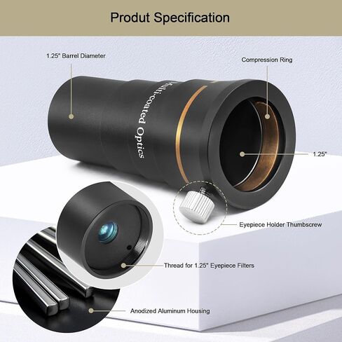 Astromania 1.25 "4 -Elements 5x Barlow Lens - حزمة مع - 1.25" 4 مم 58 درجة العدسة الكوكبية للتلسكوب in Saudi Arabia