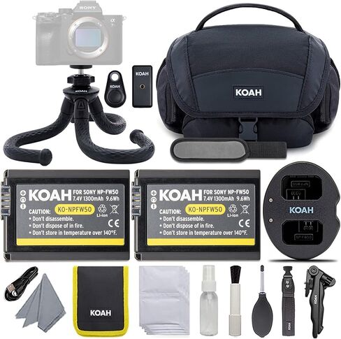 Koah PRO Accessory Bundle for Sony Alpha a6000/ a6100/ a6400 Mirrorless Camera - includes Nostrand Gadget Bag, PRO Battery (2-Pack) and Dual Charger Set for NPFW50, and Kanguru 12-in Tripod (3 Items) in Saudi Arabia