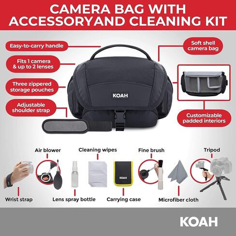 Koah PRO Accessory Bundle for Sony Alpha a6000/ a6100/ a6400 Mirrorless Camera - includes Nostrand Gadget Bag, PRO Battery (2-Pack) and Dual Charger Set for NPFW50, and Kanguru 12-in Tripod (3 Items) in Saudi Arabia