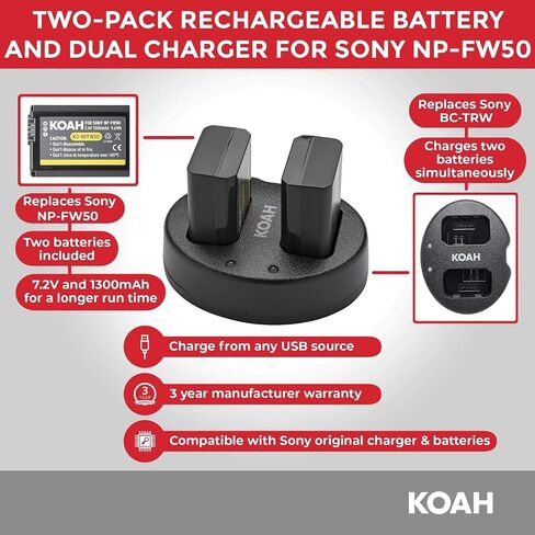 Koah PRO Accessory Bundle for Sony Alpha a6000/ a6100/ a6400 Mirrorless Camera - includes Nostrand Gadget Bag, PRO Battery (2-Pack) and Dual Charger Set for NPFW50, and Kanguru 12-in Tripod (3 Items) in Saudi Arabia