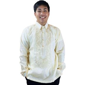 Barong Tagalog for Men, Long Sleeve Traditional Filipino Shirt, Organza with Pina Embroidery - US Size in Saudi Arabia