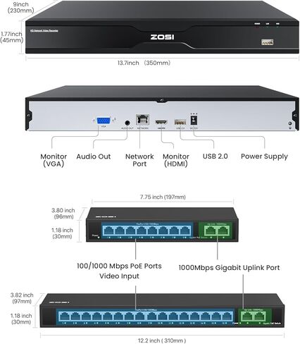 Zosi 32Ch 4K Poe Camera Camera System ، 32pcs 8mp Pan/Tilt Outdoor IP Cameras ، تتبع الإنسان التلقائي ، الكشف عن الشخص/المركبات ، الرؤية الليلية الملونة ، الصوت ثنائي الاتجاه ، 32Ch NVR مع 8TB HDD لمدة 24/7 التسجيل in Saudi Arabia