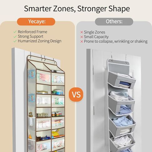 Yecaye 5-Tier Over The Door Organizer Dual-Column, 80lbs Load Extra Large Over the Door Storage of 10 Compartments, Heavy Duty Door Organizer Hanging for Bedroom Closet Nursery Bathroom Pantry, Gray in Kuwait