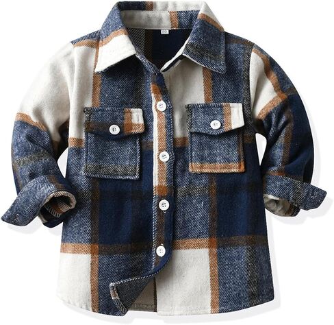 menge flannel plaid blaid button button button down most juckets for kids toddler long sleeve shirts baby boys girls coat uterwear in Saudi Arabia